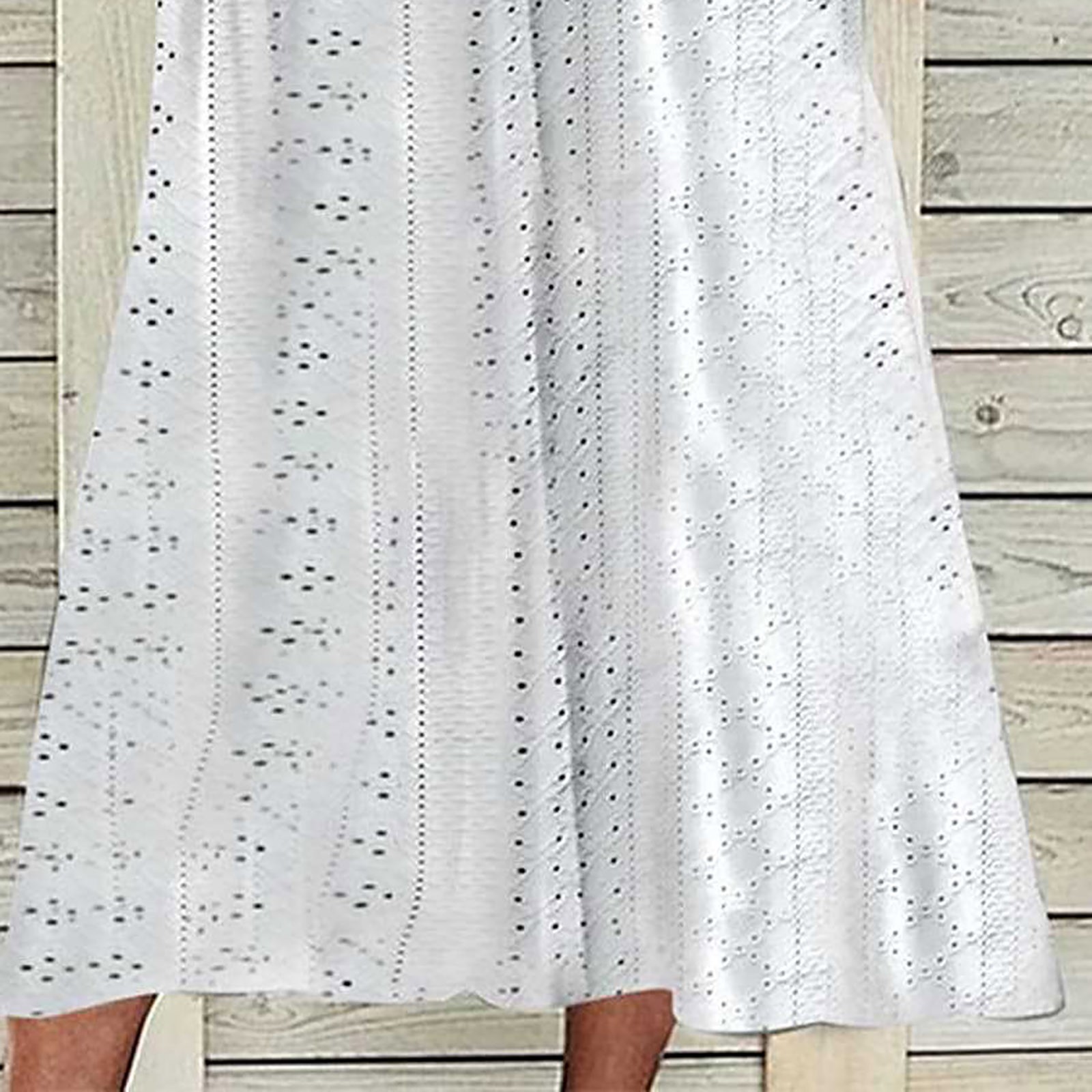 thumbnail image 4 of Vestido midi con cuello en V, pliegues y volantes de encaje para mujer - Mezcla de algodón, elegante y casual para fiestas y para el día a día, 4 of 8